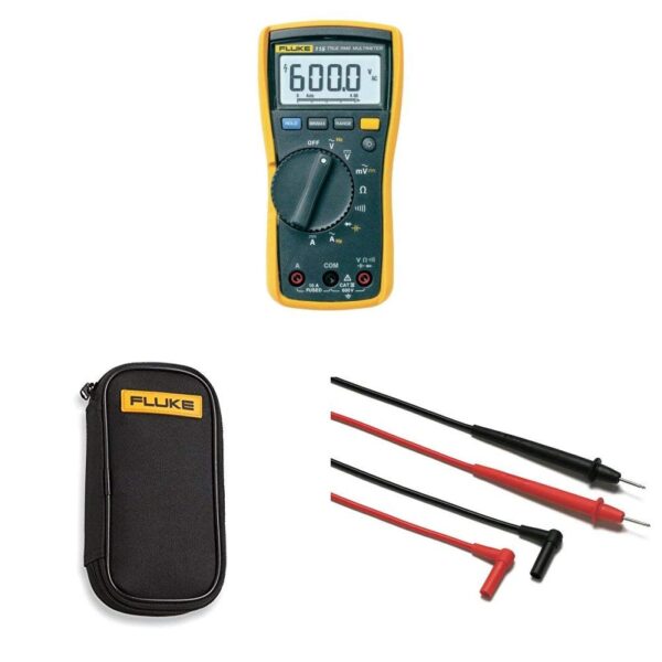 Multímetro digital compacto Fluke 115 True-RMS con estuche blando C50 y juego de cables de prueba de punto duro FLUTL75