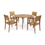 Juego de Comedor Redondo Christopher Knight Home Payne 306486 Madera de Acacia 4 Plazas Acabado Teca