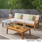 Sofá Seccional Christopher Knight Home Grenada 306669 5 Piezas Madera de Acacia Acabado Teca Beige