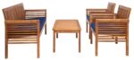 Juego de Patio Safavieh Carson PAT7005D 4 Piezas Madera de Acacia Natural Cojines Azul Marino