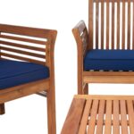 Juego de Patio Safavieh Carson PAT7005D 4 Piezas Madera de Acacia Natural Cojines Azul Marino