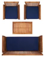 Juego de Patio Safavieh Carson PAT7005D 4 Piezas Madera de Acacia Natural Cojines Azul Marino