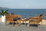 Juego de Patio Safavieh Carson PAT7005D 4 Piezas Madera de Acacia Natural Cojines Azul Marino