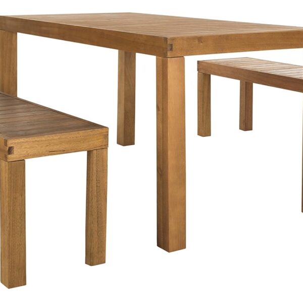 Juego de Comedor Safavieh Dario PAT7029A 3 Piezas Madera de Eucalipto Acabado Teca Mesa 59 Pulgadas con 2 Bancos sin Res
