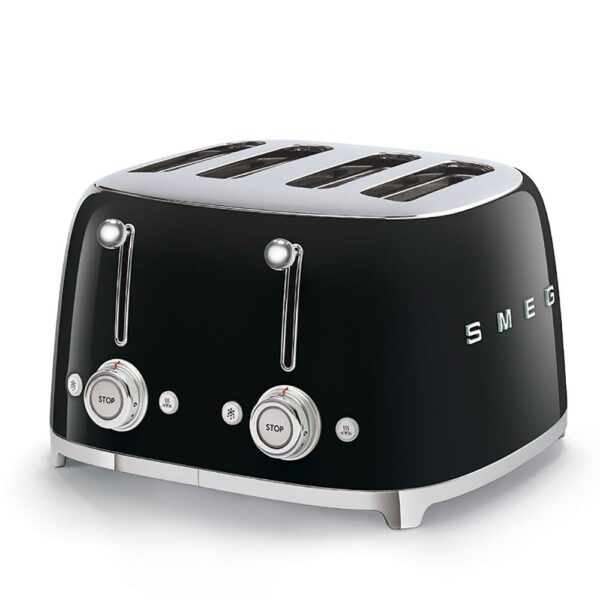 Smeg Tostadora de 4 Rebanadas Estilo Retro Estético de los 50, 6 Preajustes, Ranuras Extra Anchas, Negro TSF03BLUS