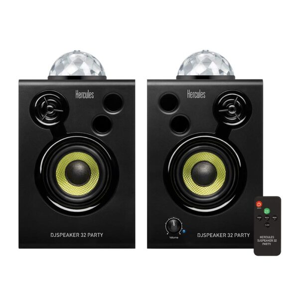Hercules DJSpeaker 32 Party | Altavoces de monitor RMS de 15 vatios con espectáculo de luz sincronizado con tempo