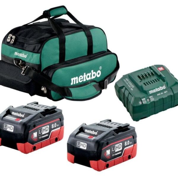 Kit de Arranque de Batería Metabo US625369002 18V 2x8.0Ah LiHD con Cargador y Bolsa de Lona