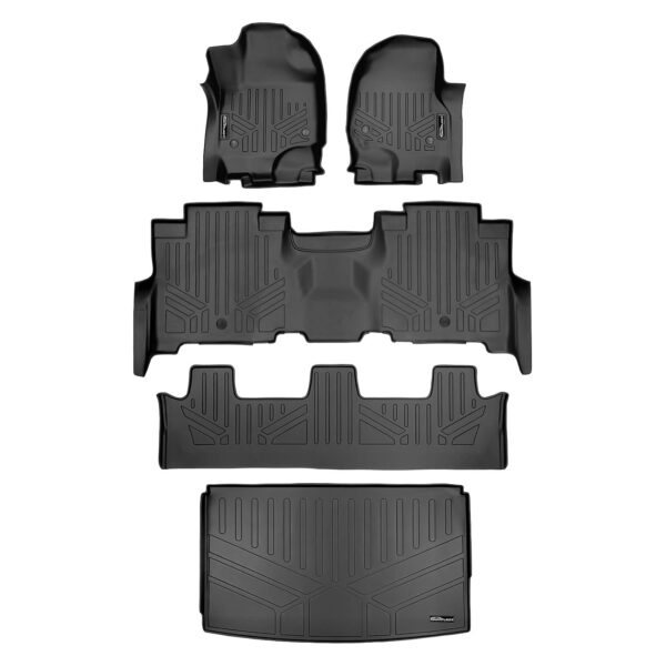Juego de Tapetes MaxLiner 3 Filas y Forro de Carga Negro para Ford Expedition Max 2018-2021 con Asiento de Banco 2da Fil