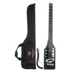 Traveler Guitar Guitarra eléctrica ultraligera color negro mate zurdo portátil eléctrico con reposarazo extraíble, escal
