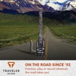 Traveler Guitar Guitarra eléctrica ultraligera color negro mate zurdo portátil eléctrico con reposarazo extraíble, escal