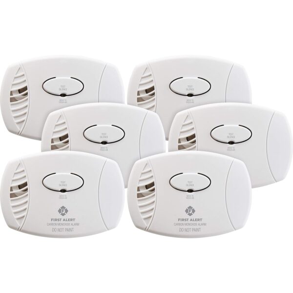 First Alert CO400 Detector de monóxido de carbono, funciona con pilas, paquete de 6, color blanco
