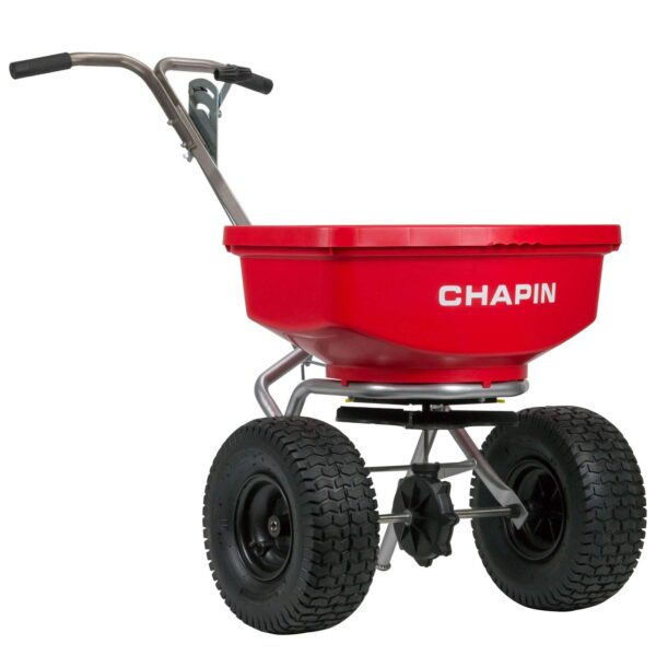 Esparcidor de Césped Profesional Chapin 8401C SureSpread Capacidad 80 Libras Marco de Acero Inoxidable Rojo