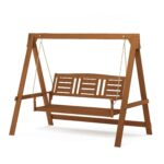 Columpio Furinno Tioman FG18415S de Madera Meranti para Patio Jardín y Exterior 3 Plazas Color Natural con Acabado en Ac