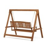 Columpio Furinno Tioman FG18415S de Madera Meranti para Patio Jardín y Exterior 3 Plazas Color Natural con Acabado en Ac