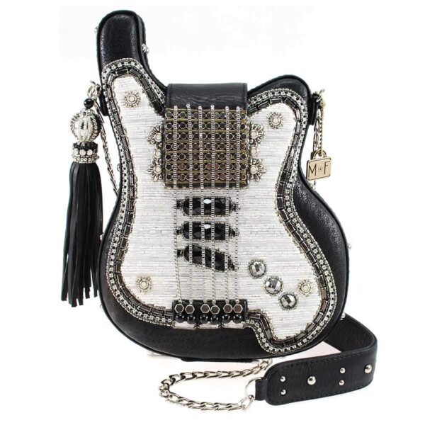 Bolso Cruzado Mary Frances Greatest Hits BAG 18-419 con Cuentas Diseño Guitarra Negro Blanco
