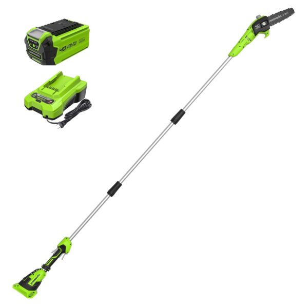 Sierra de Poste Inalámbrica Greenworks PS40B210 40V 8 pulgadas con Batería 2.0 Ah y Cargador