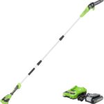 Sierra de Poste Inalámbrica Greenworks PS24B210 24V Barra y Cadena de 8 Pulgadas con Batería 2.0 Ah y Cargador Incluidos