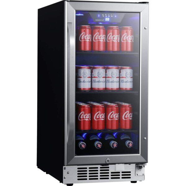 EdgeStar CBR902SG Enfriador de bebidas integrado de 15 pulgadas de ancho con iluminación LED azul para 80 latas
