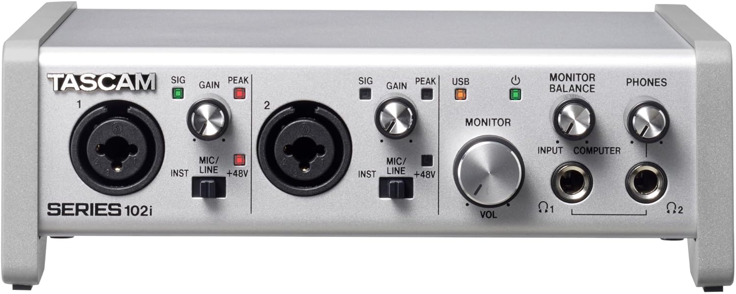 Tascam SERIES 102i 10 IN/2 OUT Interfaz de audio USB con MIDI, software de grabación DAW para composición, podcasting, g