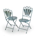 Juego de Bistró Alpine Corporation BVK608A 3 Piezas Metal Plumas de Pavo Real Azul Claro Plegable