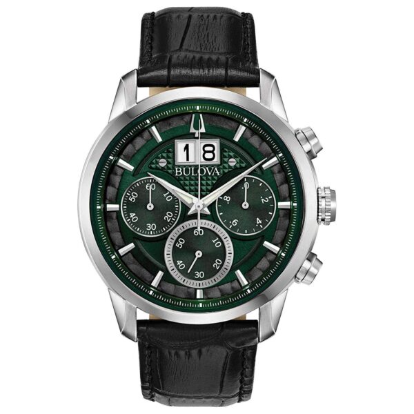Reloj Bulova Sutton 96B310 Cronógrafo Correa de Cuero Negro 44 mm