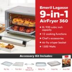 Emeril Lagasse Everyday 360 Freidora de aire de acero inoxidable, tecnología de cocción rápida de 360°, capacidad XL, 9