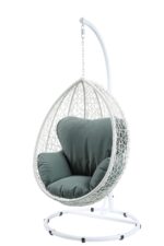 Silla Colgante Acme Furniture Simona 45032 Blanco Marco de Mimbre y Aluminio con Cojín Extraíble 38 x 38 x 79 Pulgadas