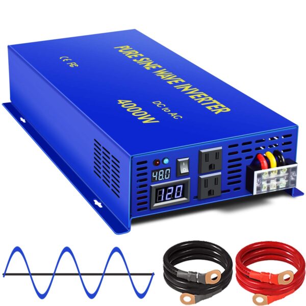 Inversor XYZ INVT Onda Sinusoidal Pura 4000W 48V a 120V CA Potencia Máxima 8000W Color Azul