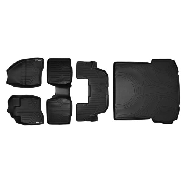 SMARTLINER Juego de Alfombrillas 3 Filas y Forro de Carga Negro para Ford Explorer 2015-2016 con Consola Central de Segu