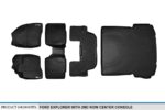 SMARTLINER Juego de Alfombrillas 3 Filas y Forro de Carga Negro para Ford Explorer 2015-2016 con Consola Central de Segu