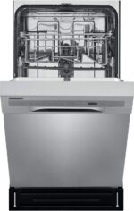 FRIGIDAIRE Lavavajillas ADA Compact Front Control de 18 pulgadas en acero inoxidable con dos brazos rociadores, 52 dBA,