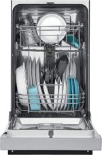 FRIGIDAIRE Lavavajillas ADA Compact Front Control de 18 pulgadas en acero inoxidable con dos brazos rociadores, 52 dBA,