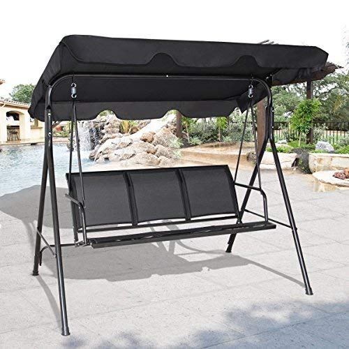 Columpio para Patio ReunionG GO-GC69215AX para 3 Personas con Toldo Ajustable Color Negro Capacidad 528 Libras