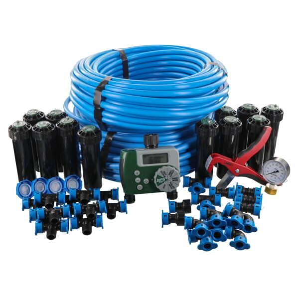 Sistema de Riego Automático Orbit 50021 2 Zonas Tubos Blu-Lock Temporizador de Manguera de Doble Salida