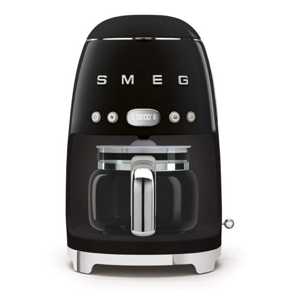 Smeg Cafetera de goteo estética de estilo retro de los años 50 con jarra de vidrio de 10 tazas, función de arranque auto