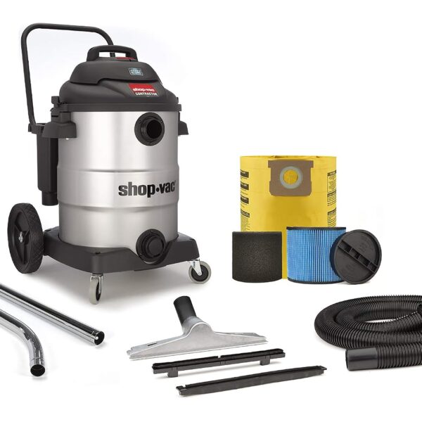 Shop-Vac 9627810 Aspiradora húmeda y seca para contratista de 16 galones, 6.5 HP de potencia máxima, acero inoxidable