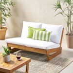 Sofá Biplaza Great Deal Furniture Kaitlyn Madera de Acacia para Exteriores Acabado Teca y Blanco