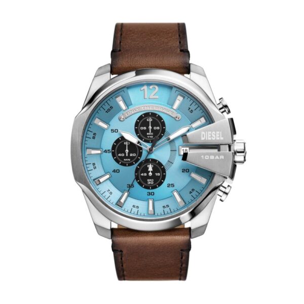Reloj Diesel Mega Chief DZ4657 Analógico Digital Acero Inoxidable Esfera Azul Correa de Cuero Marrón 51 Milímetros