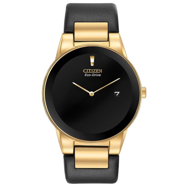 Reloj Citizen Eco-Drive Axiom AU1062-05E Caja Acero Inoxidable Dorado Correa de Cuero Negro Esfera Negra 40 Milímetros