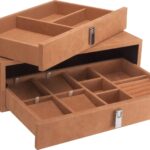 Juego de Cajones de Almacenamiento de Joyas Barska AF13318 3 Cajones 19 Compartimentos Forro de Gamuza Beige Bronceado
