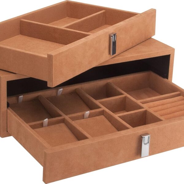 Juego de Cajones de Almacenamiento de Joyas Barska AF13318 3 Cajones 19 Compartimentos Forro de Gamuza Beige Bronceado