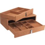 Juego de Cajones de Almacenamiento de Joyas Barska AF13318 3 Cajones 19 Compartimentos Forro de Gamuza Beige Bronceado
