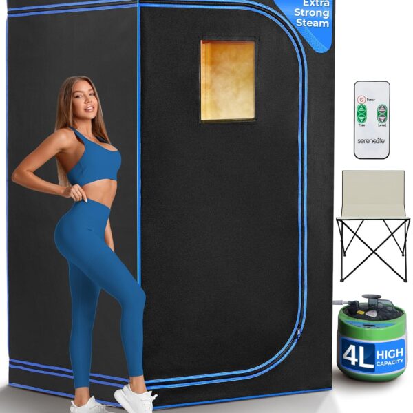 Sauna de Vapor Portátil SereneLife 1 Person Steam Sauna Vaporizador 4 Litros 1600 Vatios 9 Niveles de Calor Silla Plegab