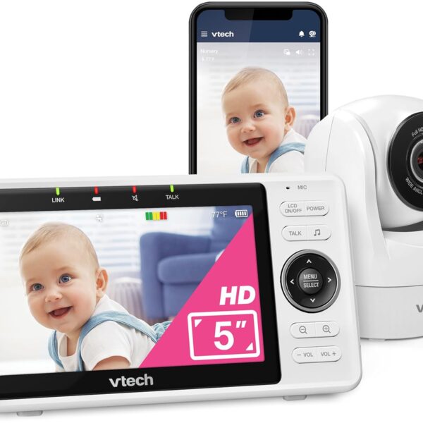 Monitor de Bebé Inteligente VTech VM901 WiFi Cámara 1080p Pantalla 5 Pulgadas Visión Nocturna Blanco
