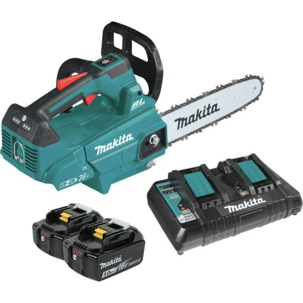 Kit de Motosierra Inalámbrica Makita XCU08PT 18V X2 36V LXT 14 Pulgadas Mango Superior Color Verde Azulado