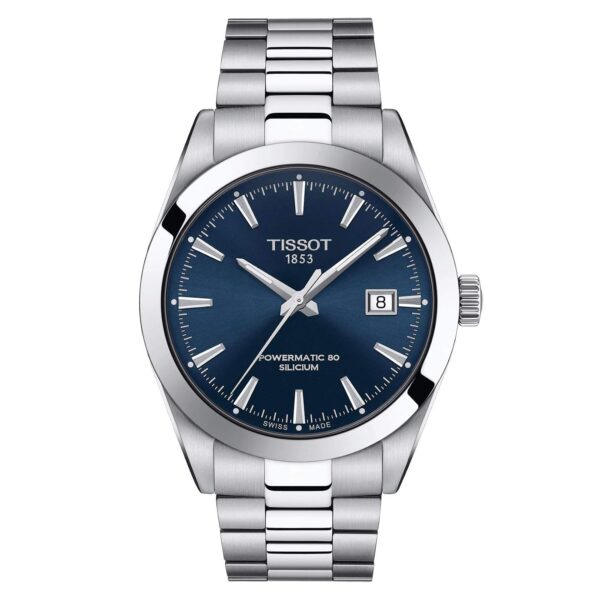 Reloj Tissot Gentleman Powermatic 80 Corazón Abierto T1274071104100 Acero Inoxidable 40mm Esfera Azul Correa Gris