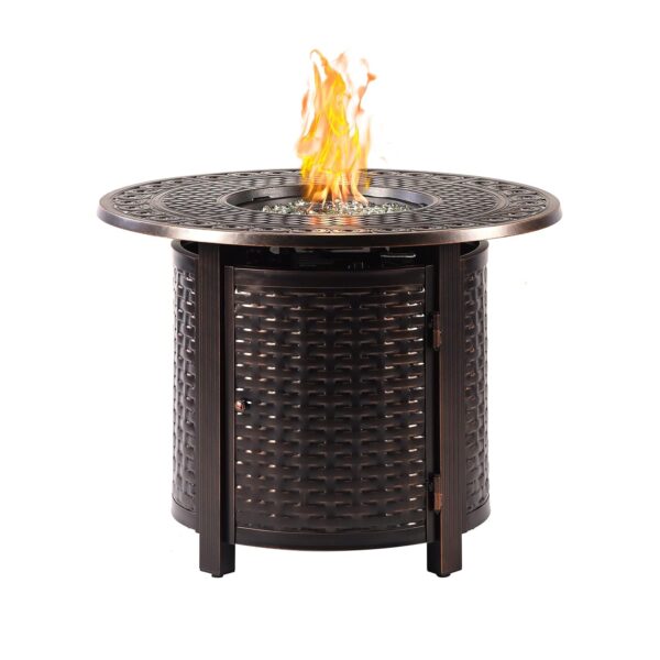 Mesa de Fogata Oakland Living AZROMERO-FPT-AC Redonda de Aluminio 34 x 34 Pulgadas 37000 BTU Acabado Cobre Antiguo