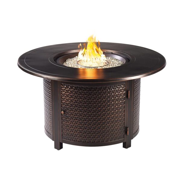 Mesa de Fuego Oakland Living AZMATERA-FPT-AC Redonda 44 Pulgadas Propano 55000 BTU Aluminio Cobre Antiguo