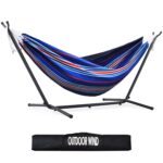 Hamaca doble OUTDOOR WIND con soporte de acero de 10 pies capacidad 550 libras azul Pinstrip B incluye funda de transpor