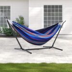 Hamaca doble OUTDOOR WIND con soporte de acero de 10 pies capacidad 550 libras azul Pinstrip B incluye funda de transpor
